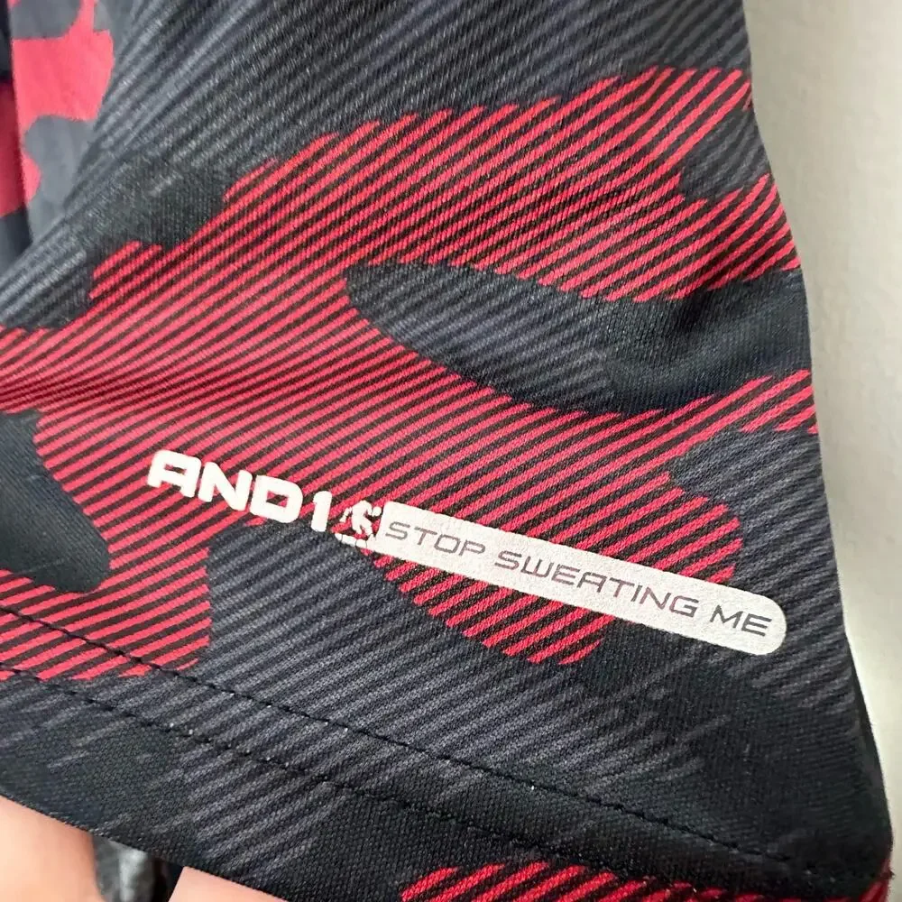 And1 Long Sleeve Layered Basketball Graphic Tech Shirt Red Camo Boys L 10 12